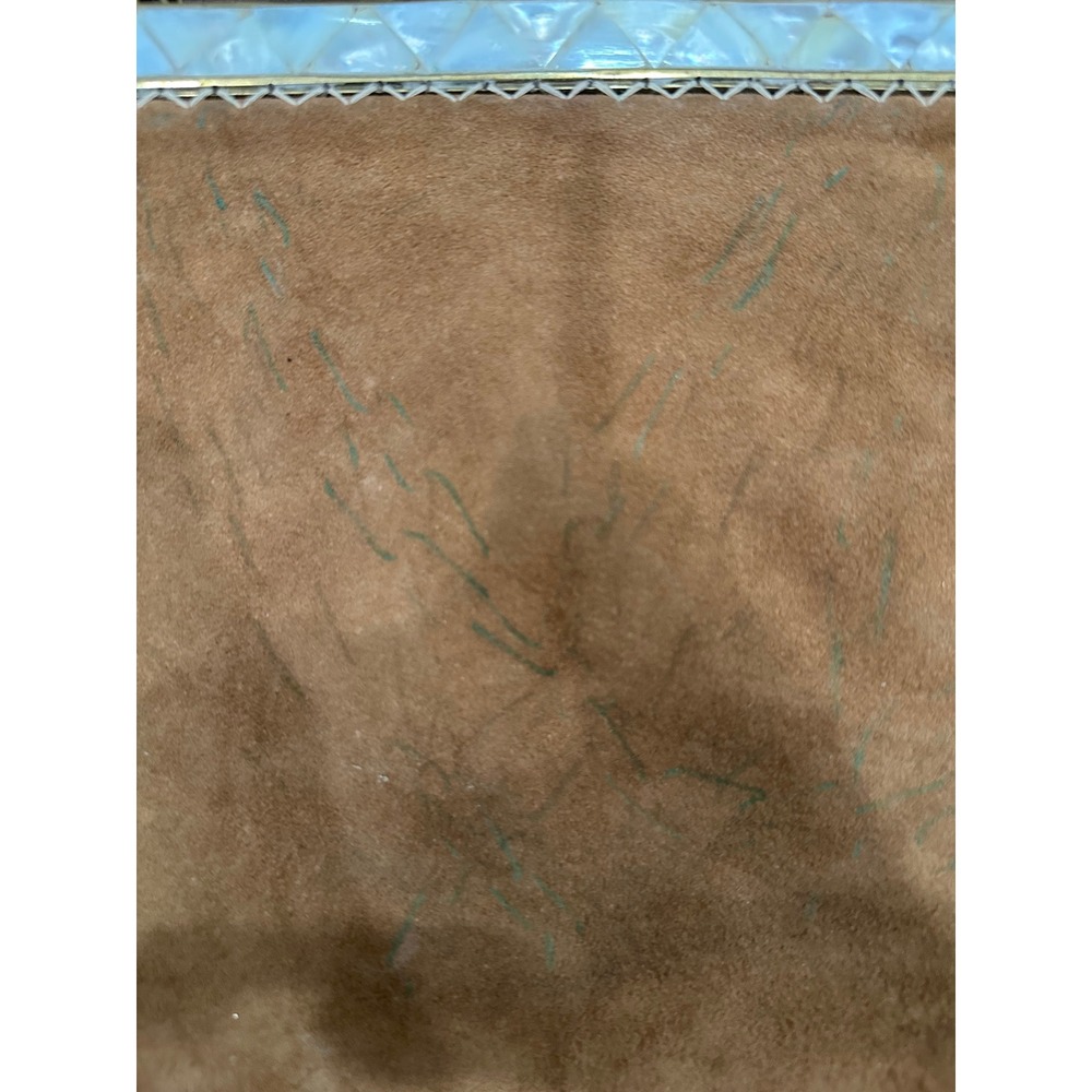 Aimee Capobianco Floral Beaded Suede Evening Bag Mother of Pearl Gingham Lining - Picture 6 of 8